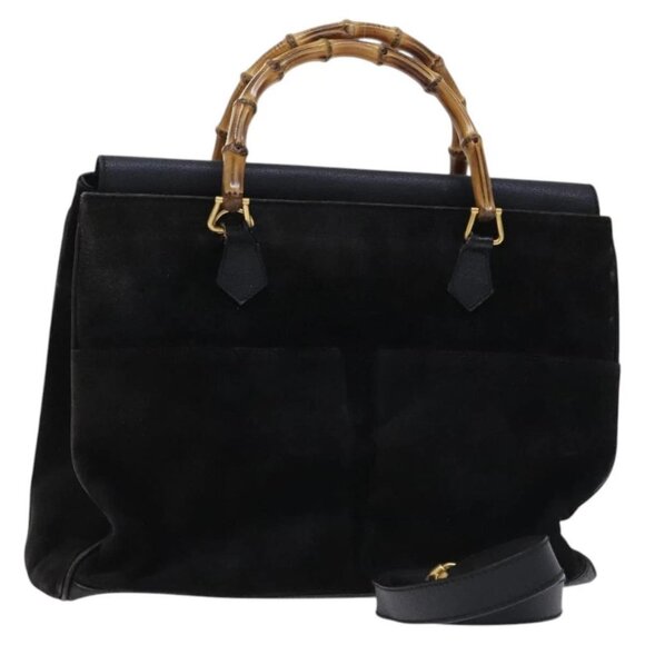 GUCCI Bamboo Hand Bag Suede Leather 2way Black - Picture 1 of 16